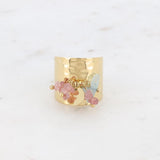 Large ring - smooth round tassel and natural stones _ golden strawberry quartz