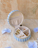 Boîte à bijoux de voyage Yvonne en pied de poule: Bleu ciel