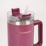 Bouteille thermos en acier inoxydable bordeaux avec des petits cœurs