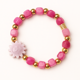 Bracciale elastico Bracciale Pink & Golden Pearls - Sun Flower Medallion