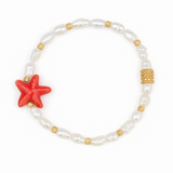 Bracelet Élastique Perles d’Eau Douce – Médaillon Étoile de Mer Rouge