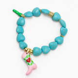 Bracelet Élastique Pierres Turquoises Cœur – Médaillon Botte Rose & Piment Vert