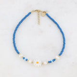 Anklet - flower, freshwater pearls, beads I Blue