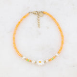 Bracelet de cheville - fleur, perles d'eau douce, perles I Orange