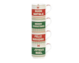 COFFRET 4 MUGS EMPILABLE 275ML EN PORCELAINE ENJOY YOUR CHRISTMAS