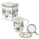 COFFRET TISANIERE 35CL EN PORCELAINE AVEC FILTRE INOX WHITE FOREST