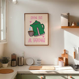 Câlin dans une tasse Imprimé de cuisine et thé: Cadre en chêne / A5