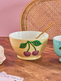 Ceramic Bowl with Embossed Cherries - Cream - 600 ml