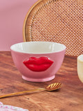 Ceramic Bowl with Embossed Lips - Pink - 600 ml