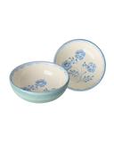 Ceramic Bowl with Hand-painted Blue Flowers - Green - 300 ml