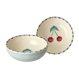 Ceramic Bowl with Hand-painted Cherry - Blue