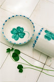 Ceramic Bowl with Hand-painted Good Luck Clover - Soft Green