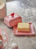 Ceramic Butter Dish with Red Heart - Pink