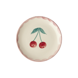 Ceramic Cake Plate with Hand-painted Cherry