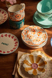 Ceramic Cake Plate with Hand-painted Flowers - Orange