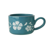 Ceramic Cappuccino Cup with Hand-painted White Flower Vine