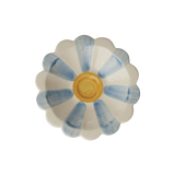 Ceramic Flower Dipping Bowl with Hand-painted Stripes - Blue