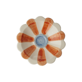 Ceramic Flower Dipping Bowl with Hand-painted Stripes - Orange