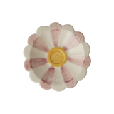 Ceramic Flower Dipping Bowl with Hand-painted Stripes - Pink