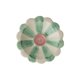 Ceramic Flower Dipping Bowl with Hand-painted Stripes - Soft Green