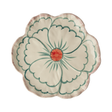 Ceramic Flower Shaped Side Plate in Jade with Pink Border