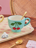 Ceramic Mug With Embosted Cherries - Mint - 250 ml