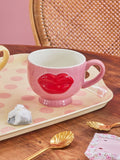 Ceramic Mug with Embossed Red Lips - Pink - 250 ml