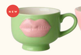 Ceramic Mug with Embossed Soft Pink Lips - Neon Green - 250 ml.