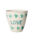 Ceramic Oval Cup with Hand-painted Green LOVE - 300 ml