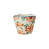 Ceramic Oval Espresso Cup with Hand-painted Flowers - Orange