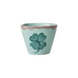 Ceramic Oval Espresso Cup with Hand-painted Good Luck Clover