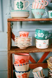 Ceramic Oval Espresso Cup with Handpainted Orange Flower Vine