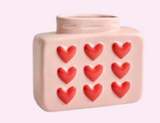Ceramic Vase with Embossed Hearts - Pink - 650 ml