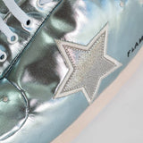 Chaussures de maison bleues géantes avec étoiles argentées