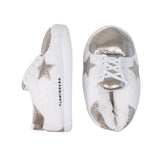 Chaussures de maison géantes à paillettes argentées