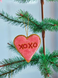 Christmas Fabric Ornament with Beads - Heart Shape - Pink