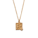 Gold Plated Moon Stars Square Necklace