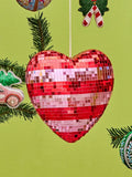 Disco Ball in Heart Shape With Red and Pink Stripes - Large