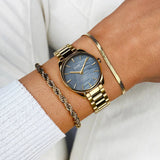 Fierce Mini Watch Steel, Blue Pearl, Gold Color 