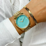 Féroce Petite Watch Steel, Leaf Texture Pool Blue, Gold Colour