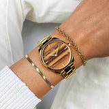 Fierce Petite Watch Steel Tiger's Eye, Gold Color