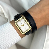 Fluette Watch Double Leather Black, Gold Colour