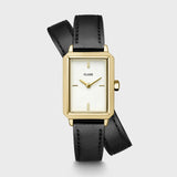 Fluette Watch Double Leather Black, Gold Color 