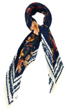 Scarf 90 x 90 cm I Pleated floral I Navy