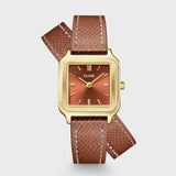 Graceful Petite Watch Double Leather, Nutshell, Gold Color 