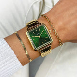 The Tetragon Watch Steel Stones Green, Gold Color