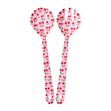 Melamine Salad Spoon and Fork with Pink Cherries Print