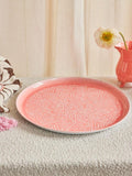 Metal Round Tray in Cute Coral with Embossed Details - Large