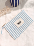 I Love blue striped pouch