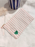 Pochette rayures I Coeur rose